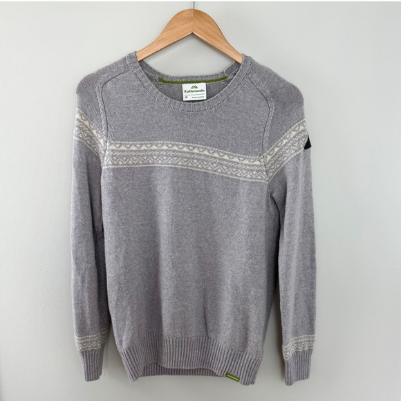 Kathmandu Sweaters - Kathmandu Light Grey Fairisle Crewneck Long‎ Sleeve Knit Wool Sweater Women's 10